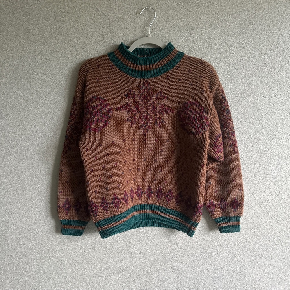 Vintage Boundary Waters Brown Knit Fair Isle Sweater